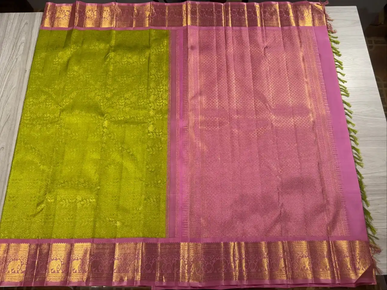 Peach Pink Kanchipuram Contrast Silk Saree